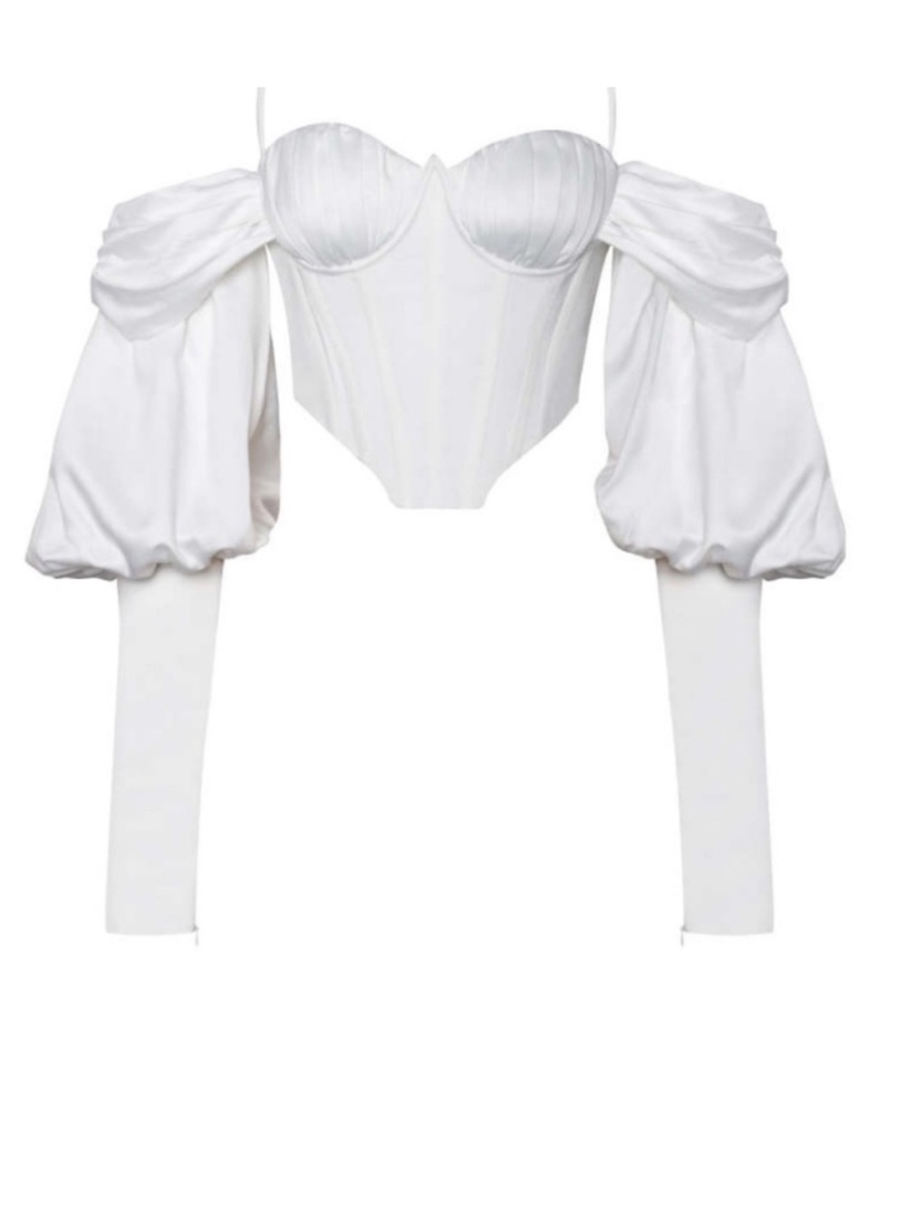 Structured White Off-Shoulder Puff Sleeve Corset Top